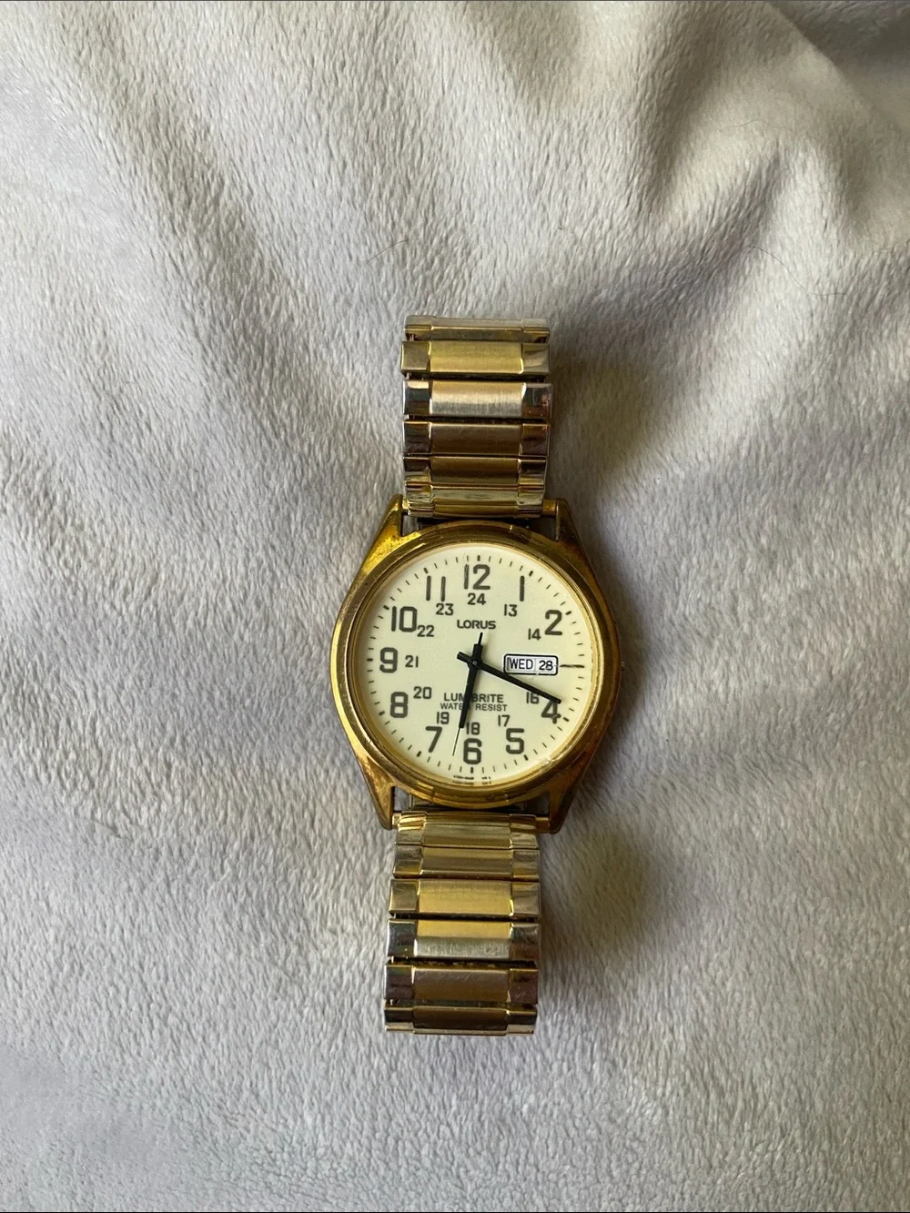Vintage Lorus Seiko Lumibrite Mens Watch Gold Tone Day Date V733-0A10 Untested